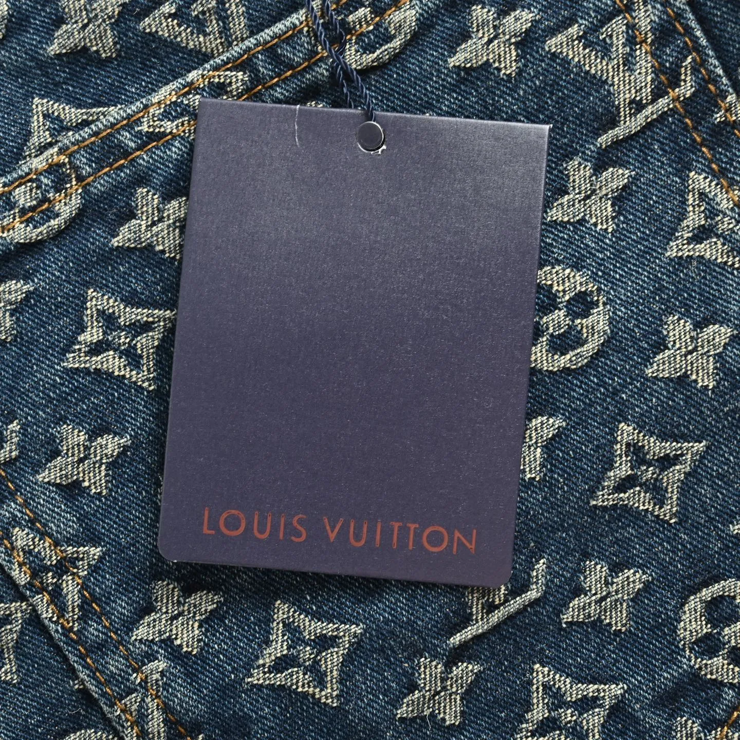 Louis Vuitton/Louis Vuitton all-over printed side leather strip washed blue jeans